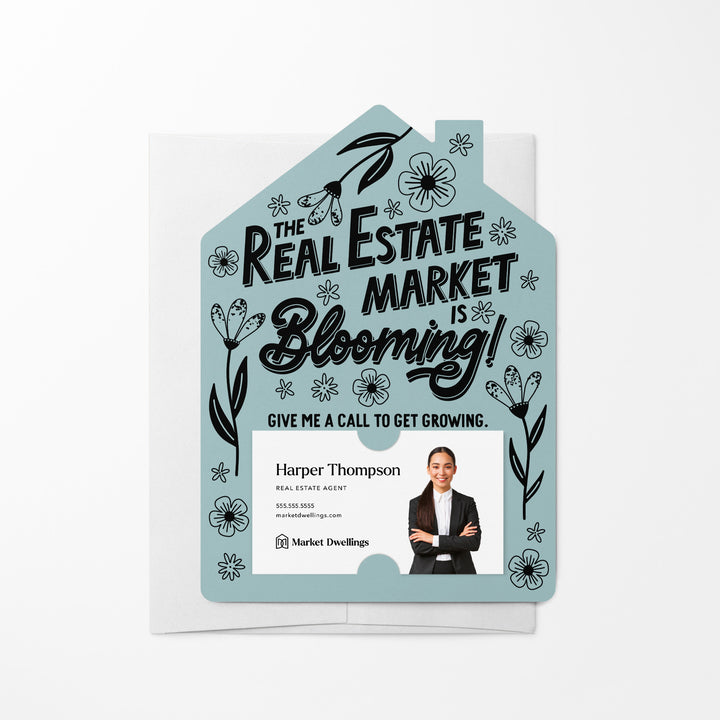 Set of The Real Estate Market Is Blooming! | Spring Mailers | Envelopes Included | M121-M001 Mailer Market Dwellings LIGHT BLUE