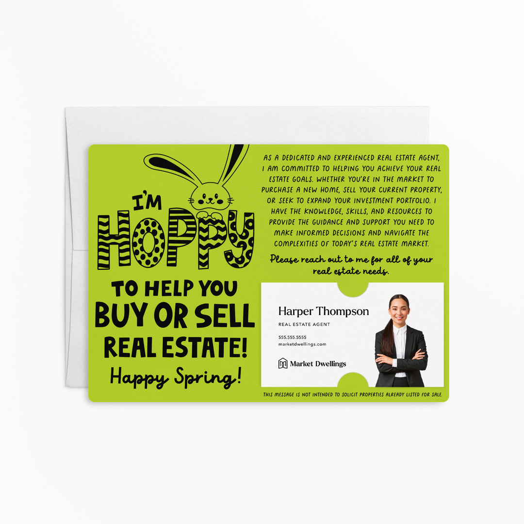 Set of I'm Hoppy To Help You Buy Or Sell Real Estate! | Easter Spring Mailers | Envelopes Included | M123-M003 Mailer Market Dwellings GREEN APPLE