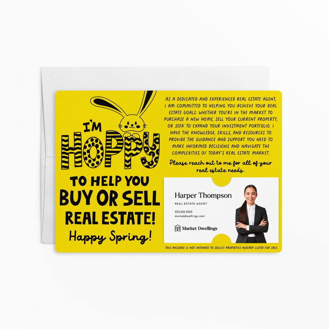 Set of I'm Hoppy To Help You Buy Or Sell Real Estate! | Easter Spring Mailers | Envelopes Included | M123-M003 Mailer Market Dwellings LEMON