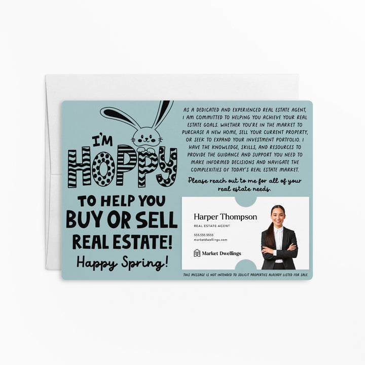 Set of I'm Hoppy To Help You Buy Or Sell Real Estate! | Easter Spring Mailers | Envelopes Included | M123-M003 Mailer Market Dwellings LIGHT BLUE