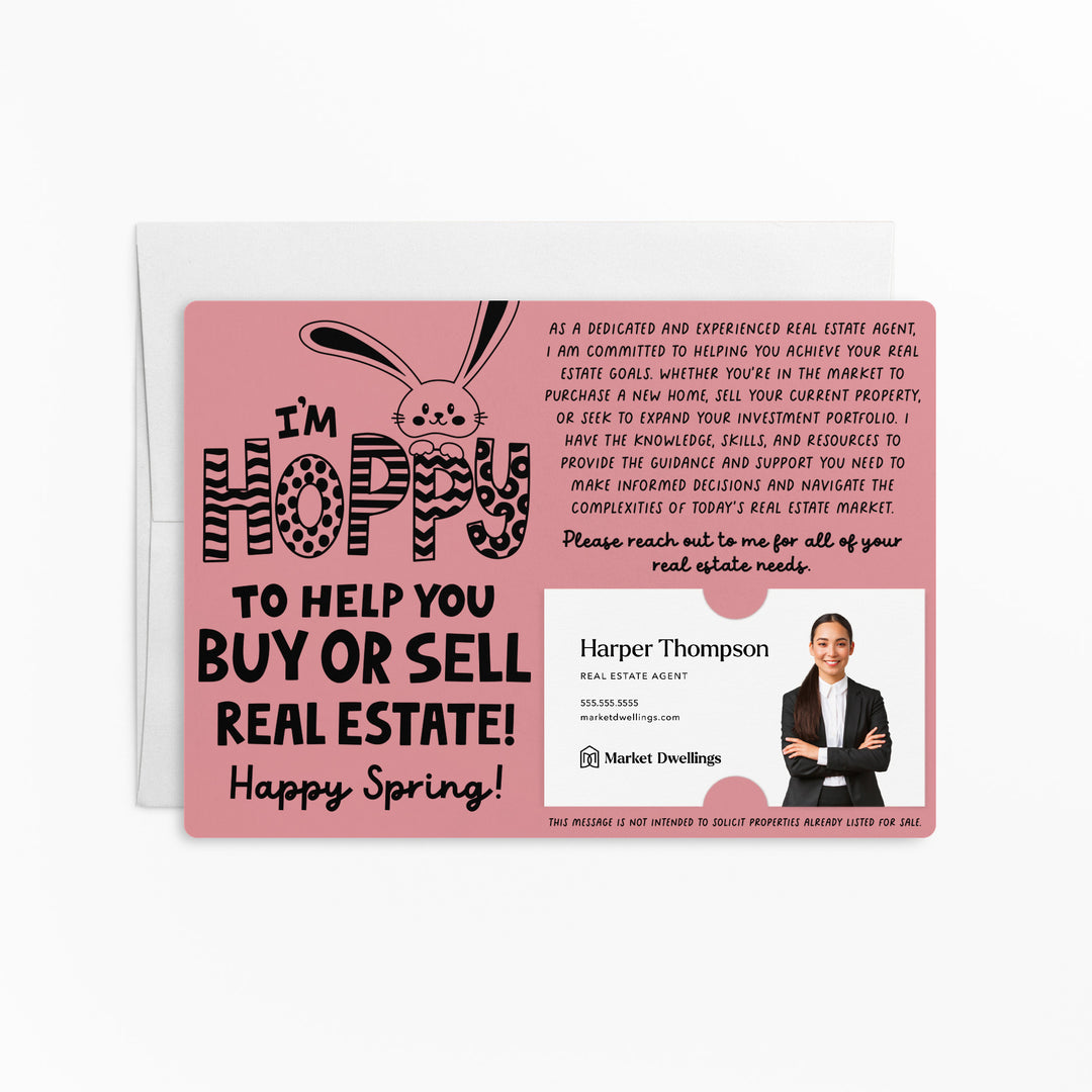 Set of I'm Hoppy To Help You Buy Or Sell Real Estate! | Easter Spring Mailers | Envelopes Included | M123-M003 Mailer Market Dwellings LIGHT PINK