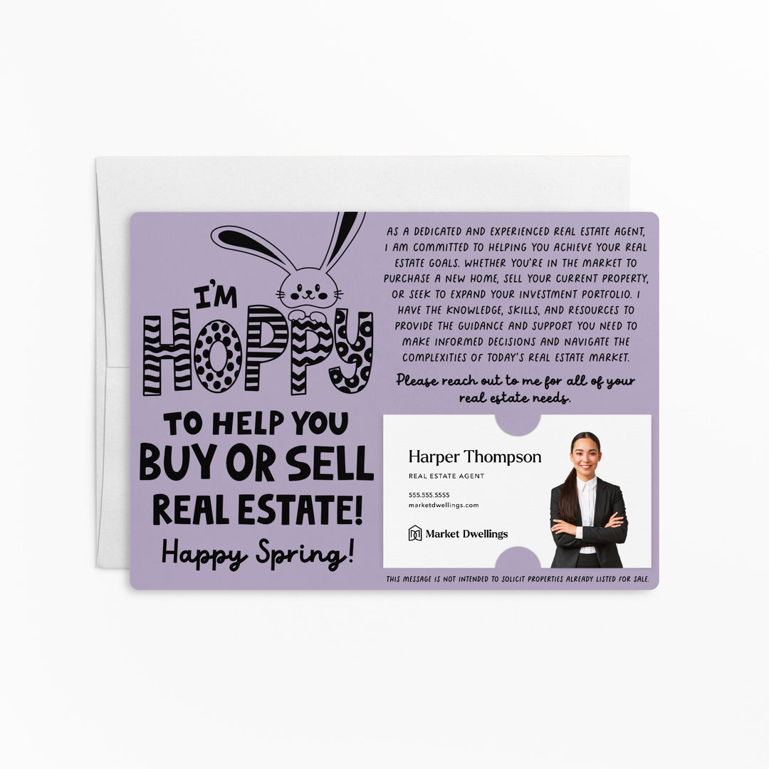 Set of I'm Hoppy To Help You Buy Or Sell Real Estate! | Easter Spring Mailers | Envelopes Included | M123-M003 Mailer Market Dwellings LIGHT PURPLE