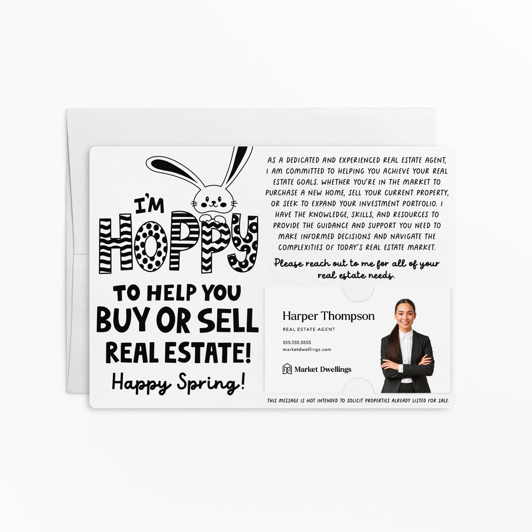 Set of I'm Hoppy To Help You Buy Or Sell Real Estate! | Easter Spring Mailers | Envelopes Included | M123-M003 Mailer Market Dwellings WHITE