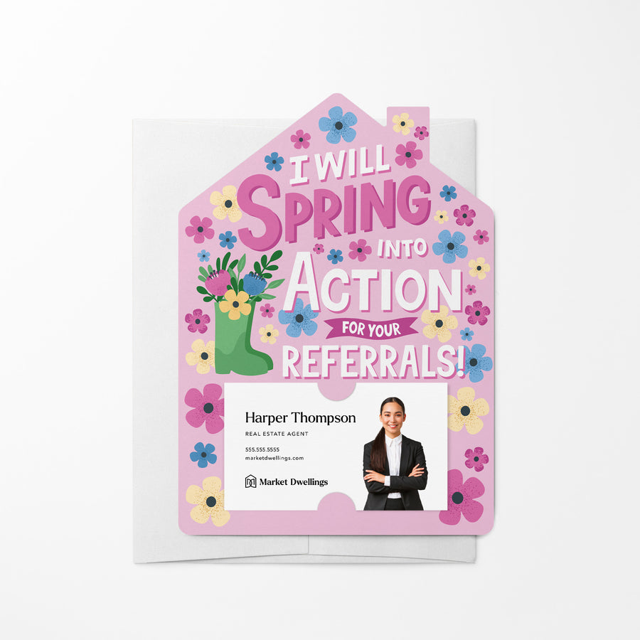 Set of I Will Spring Into Action For Your Referrals! | Spring Mailers | Envelopes Included | M123-M001 Mailer Market Dwellings