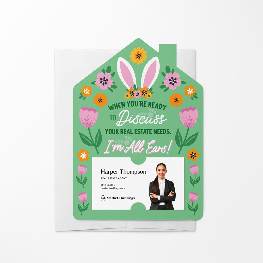 Set of When You're Ready To Discuss Your Real Estate Needs, I'm All Ears! | Spring Easter Mailers | Envelopes Included | M127-M001 Mailer Market Dwellings