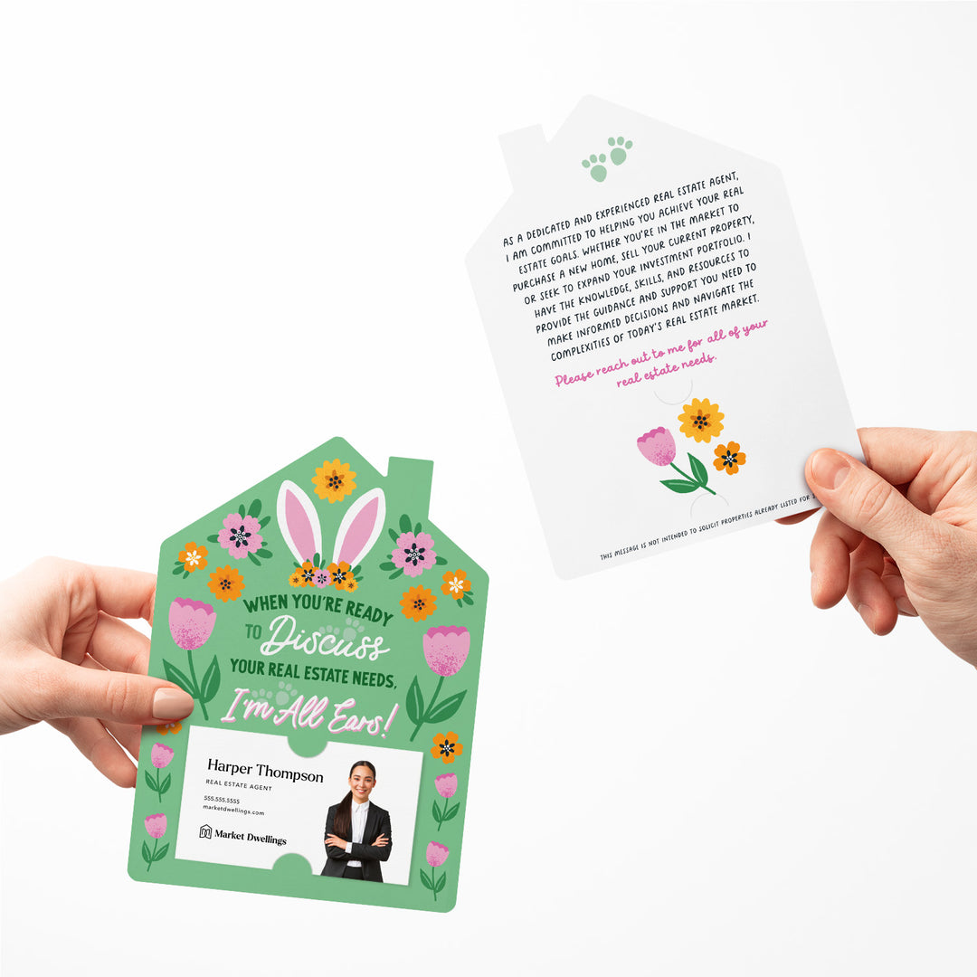 Set of When You're Ready To Discuss Your Real Estate Needs, I'm All Ears! | Spring Easter Mailers | Envelopes Included | M127-M001 Mailer Market Dwellings