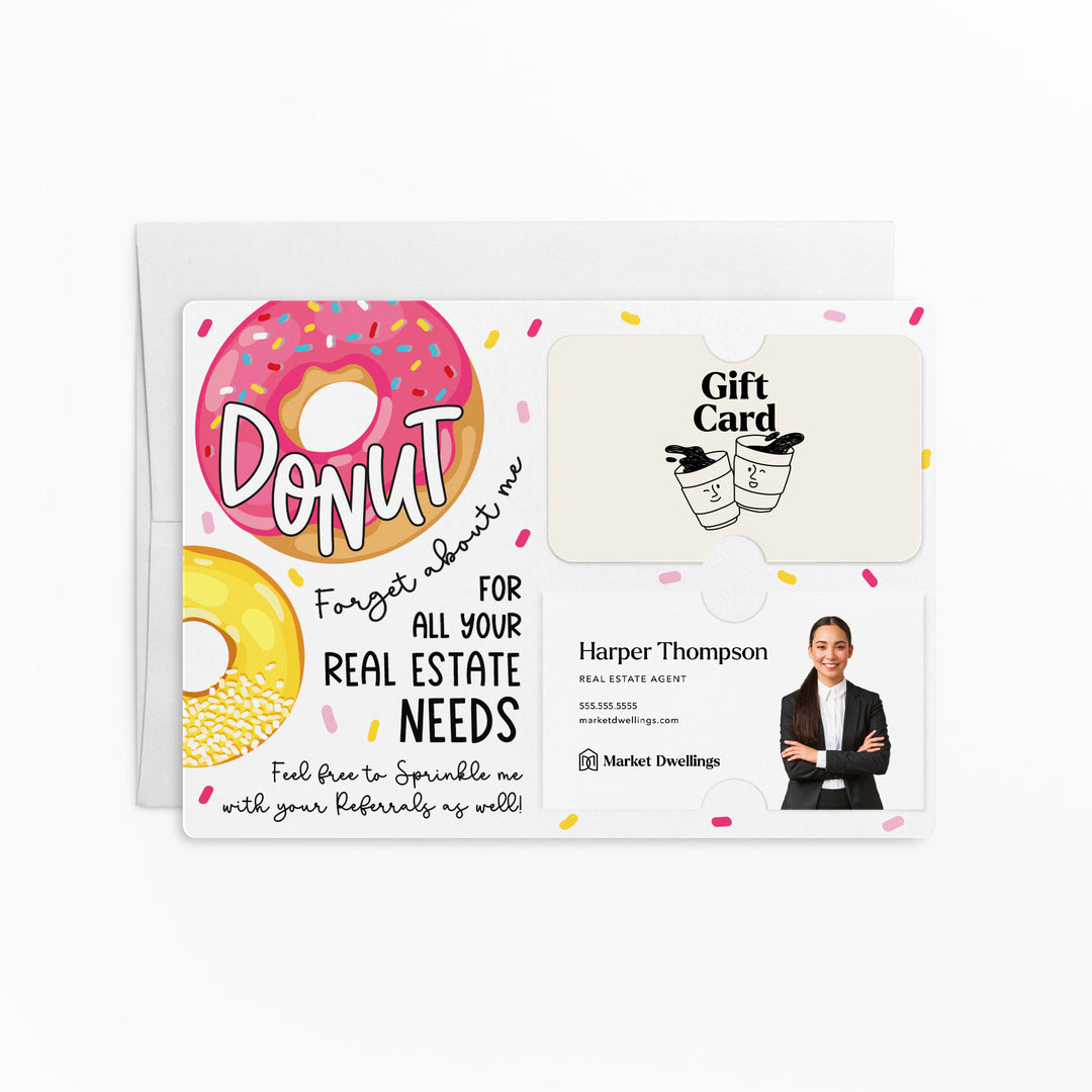 Set of "Donut Forget About Me" Real Estate Gift Card & Business Card Holder Mailers | Envelopes Included | M13-M008 Mailer Market Dwellings