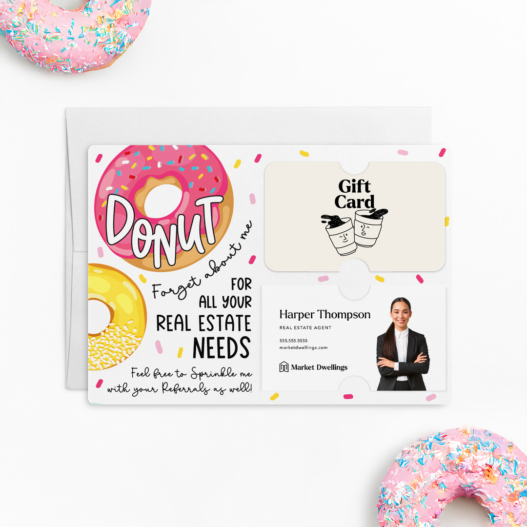 Set of "Donut Forget About Me" Real Estate Gift Card & Business Card Holder Mailers | Envelopes Included | M13-M008 Mailer Market Dwellings