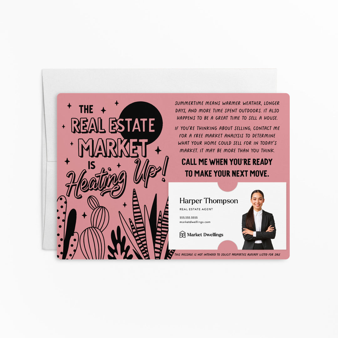 Set of The Real Estate Market Is Heating Up! | Summer Mailers | Envelopes Included | M130-M003 Mailer Market Dwellings LIGHT PINK