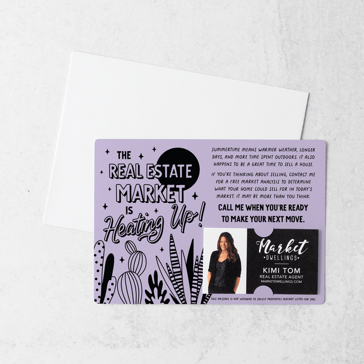Set of The Real Estate Market Is Heating Up! | Summer Mailers | Envelopes Included | M130-M003 Mailer Market Dwellings LIGHT PURPLE  