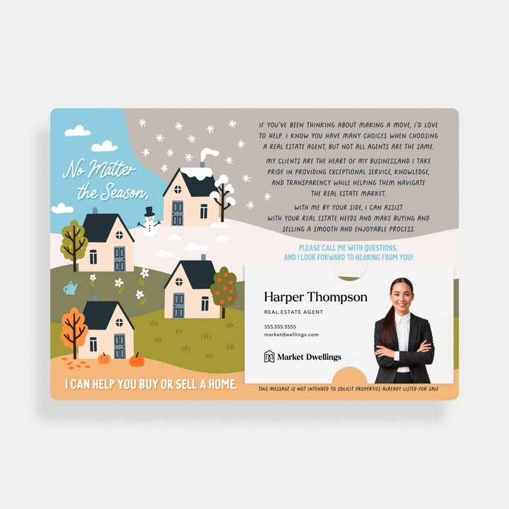 Set of No matter the season, I can help you buy or sell a home | Mailers | Envelopes Included | M137-M003 Mailer Market Dwellings   