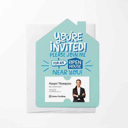 You're Invited! Please Join Me For An Open House Near You! | Real Estate & Mortgage Mailers with Envelopes Mailer Market Dwellings SEAFOAM 10