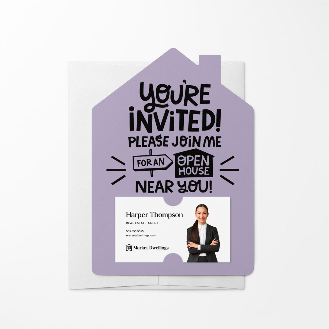 Set of You're Invited! Please Join Me For An Open House Near You! | Mailers | Envelopes Included | M139-M001 Mailer Market Dwellings LIGHT PURPLE