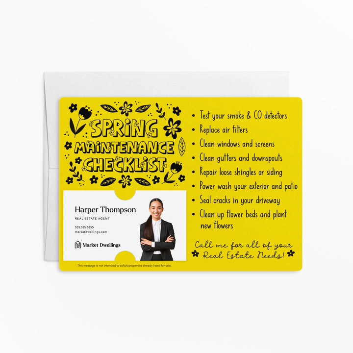 Set of Spring Maintenance Checklist Real Estate Mailer | Envelopes Included | M14-M004 Mailer Market Dwellings LEMON