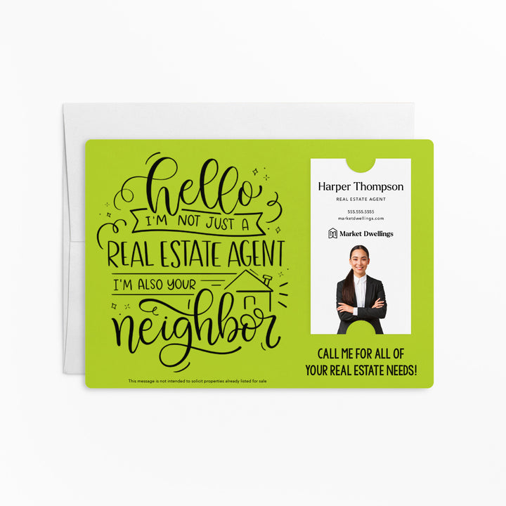 Vertical | Set of " Hello I'm not just a Real Estate Agent, I'm also your Neighbor" Mailer | Envelopes Included | M14-M005 Mailer Market Dwellings GREEN APPLE