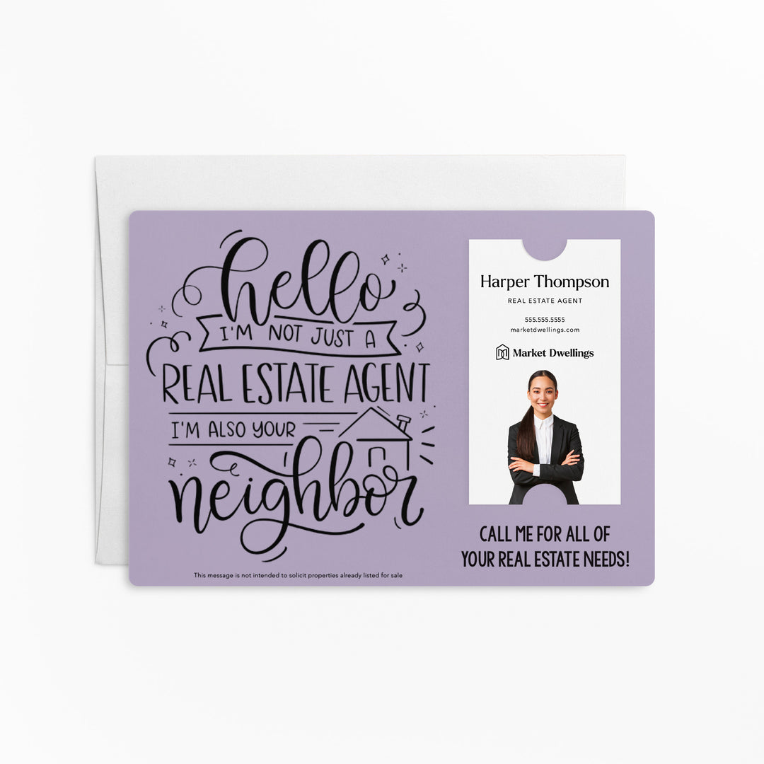 Vertical | Set of " Hello I'm not just a Real Estate Agent, I'm also your Neighbor" Mailer | Envelopes Included | M14-M005 Mailer Market Dwellings LIGHT PURPLE