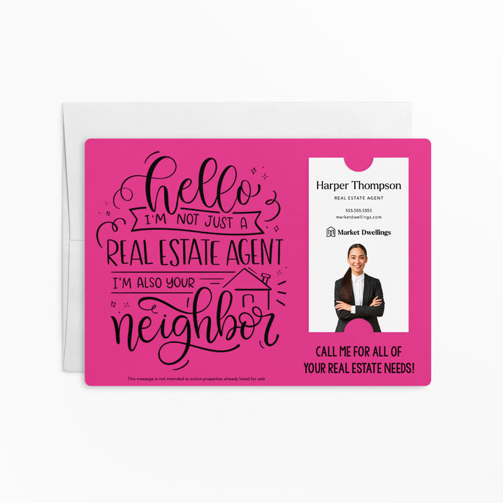 Vertical | Set of " Hello I'm not just a Real Estate Agent, I'm also your Neighbor" Mailer | Envelopes Included | M14-M005 Mailer Market Dwellings RAZZLE BERRY