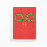 Festive Christmas Door | Real Estate Notecards with Envelopes Mailer Market Dwellings TOMATO RED 10