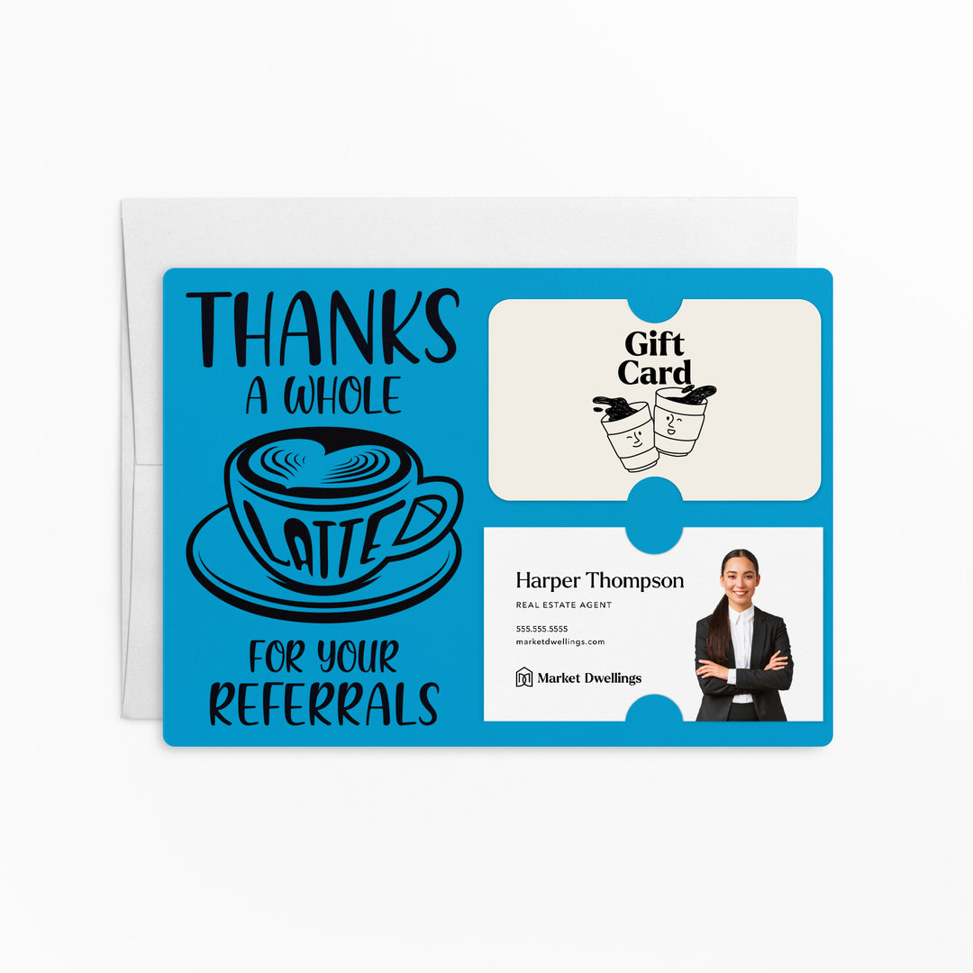 Set of Thanks A Whole Latte For Your Referrals Gift Card & Business Card Holder Mailers | Envelopes Included | M14-M008 Mailer Market Dwellings ARCTIC