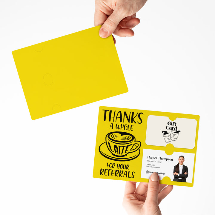 Set of Thanks A Whole Latte For Your Referrals Gift Card & Business Card Holder Mailers | Envelopes Included | M14-M008 Mailer Market Dwellings