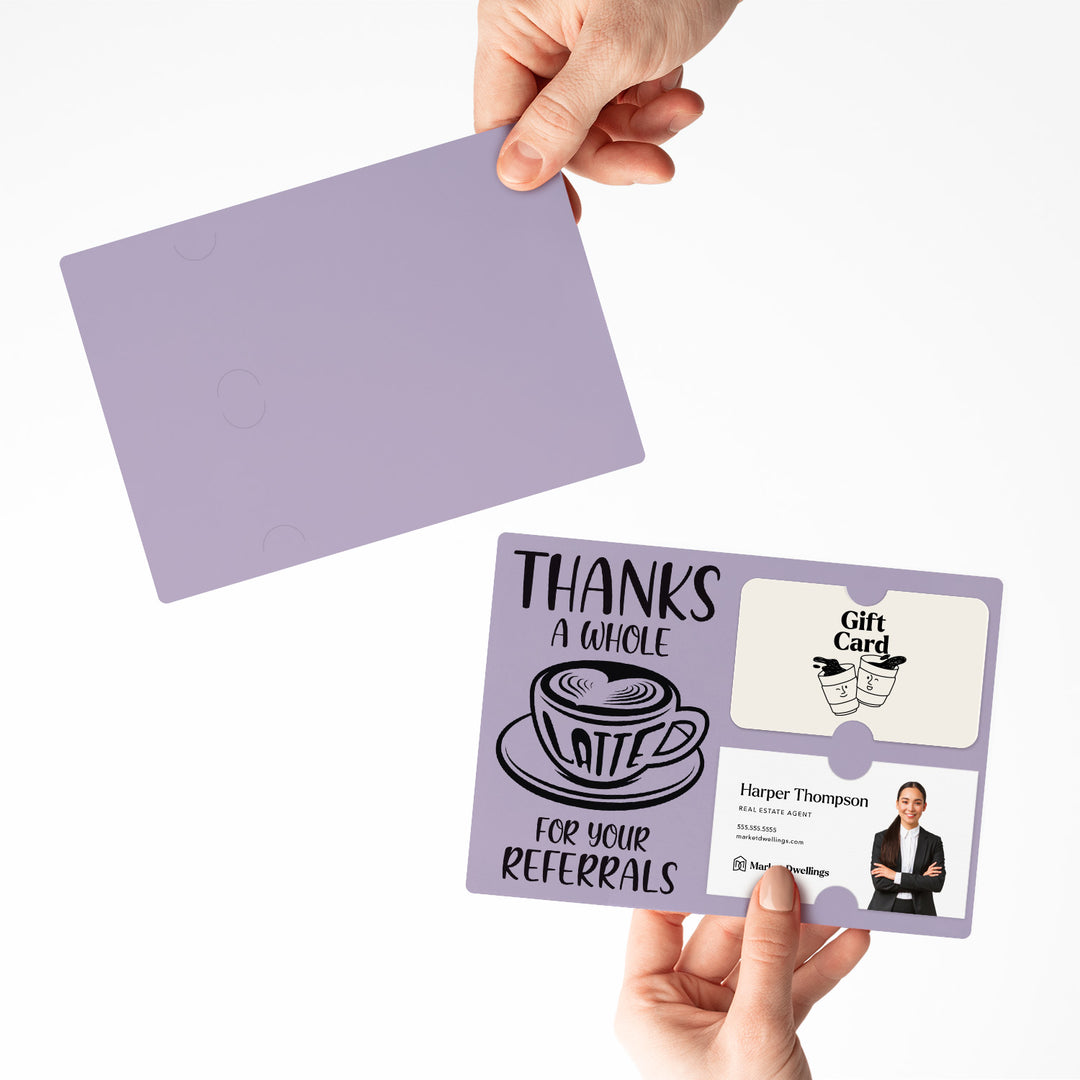 Set of Thanks A Whole Latte For Your Referrals Gift Card & Business Card Holder Mailers | Envelopes Included | M14-M008 Mailer Market Dwellings