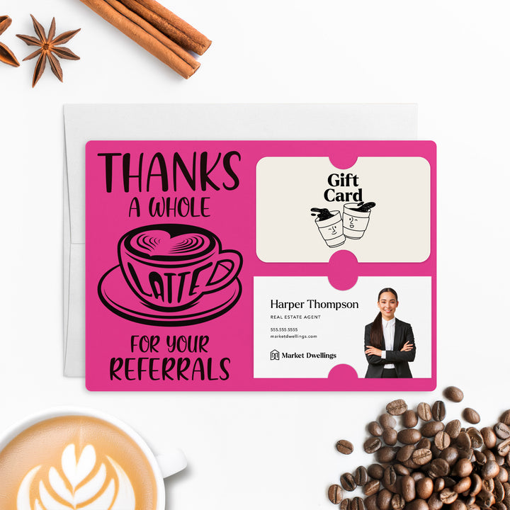 Set of Thanks A Whole Latte For Your Referrals Gift Card & Business Card Holder Mailers | Envelopes Included | M14-M008