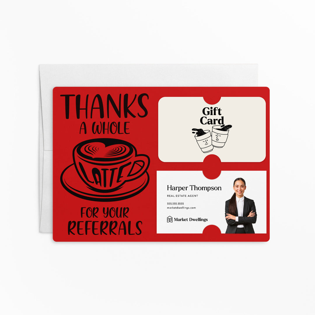 Set of Thanks A Whole Latte For Your Referrals Gift Card & Business Card Holder Mailers | Envelopes Included | M14-M008