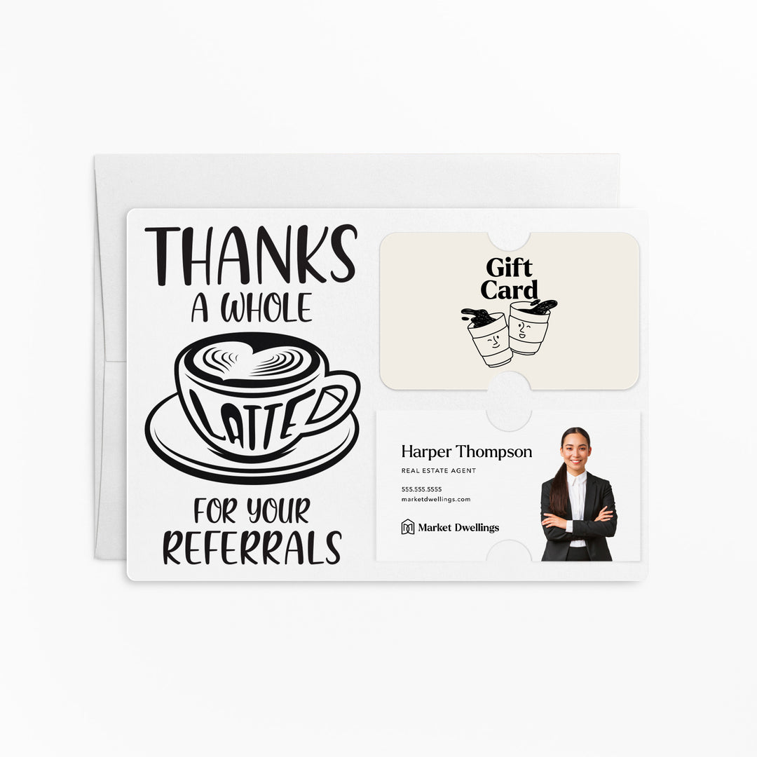 Set of Thanks A Whole Latte For Your Referrals Gift Card & Business Card Holder Mailers | Envelopes Included | M14-M008