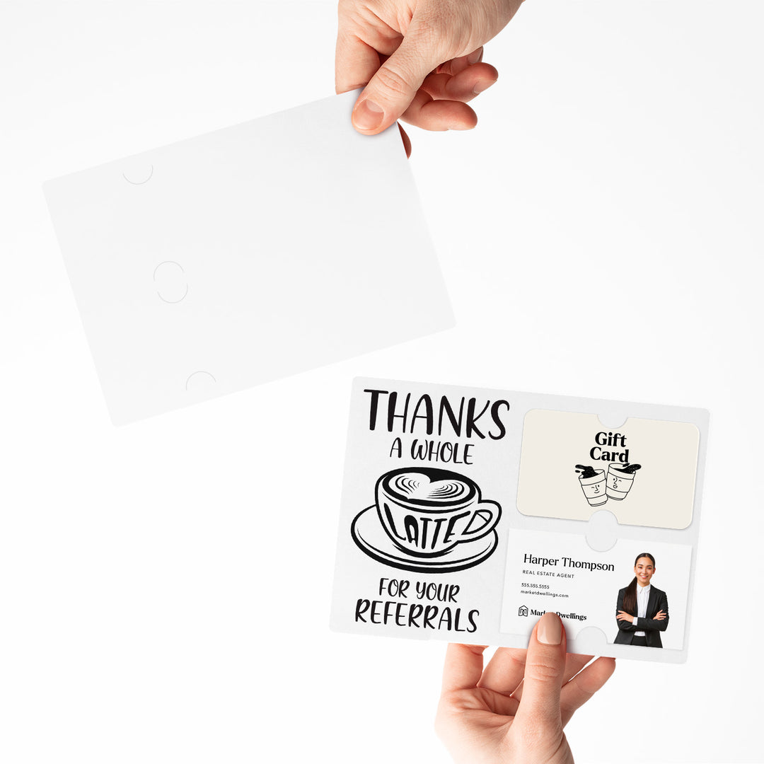 Set of Thanks A Whole Latte For Your Referrals Gift Card & Business Card Holder Mailers | Envelopes Included | M14-M008