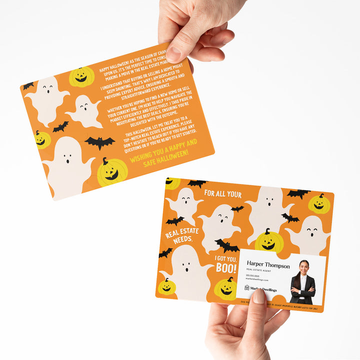 Set of For all your real estate needs, I got you, BOO! | Halloween Mailers | Envelopes Included | M143-M003-AB Mailer Market Dwellings