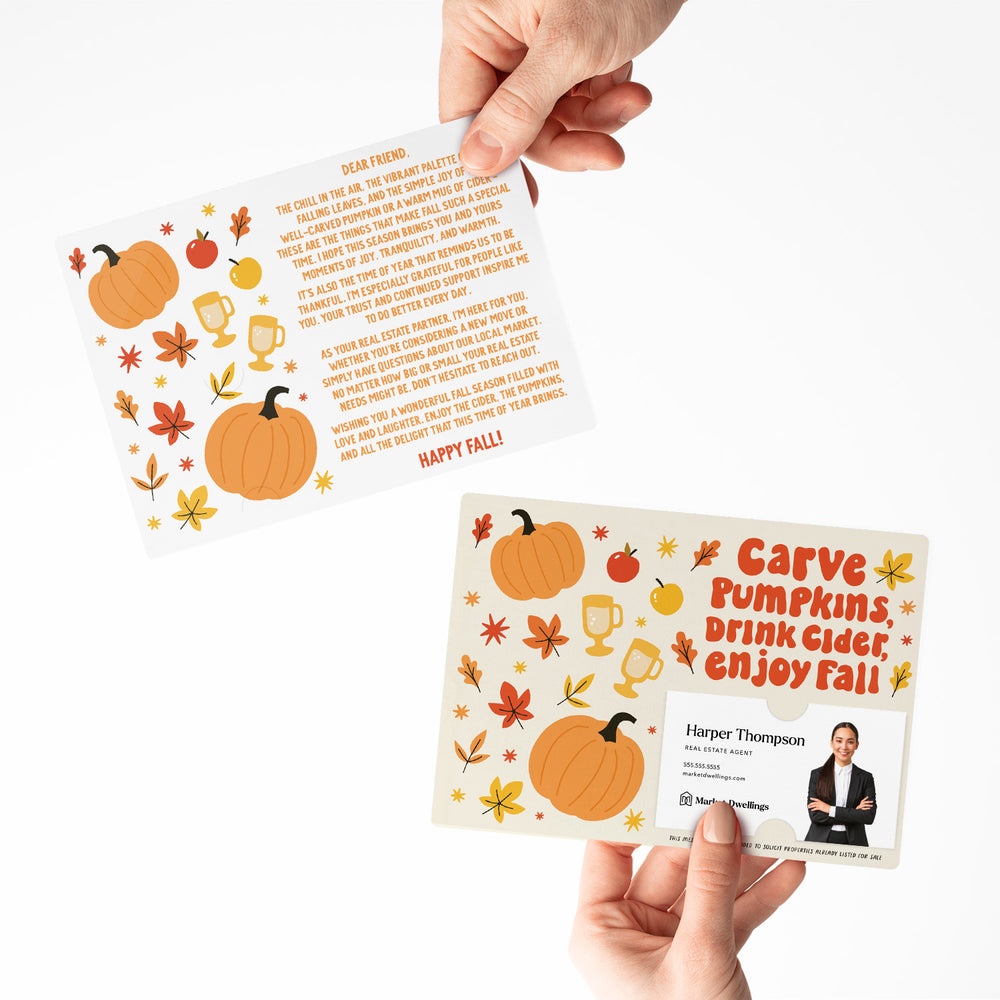 Set of Carve Pumpkins, Drink Cider, Enjoy Fall | Fall Mailers | Envelopes Included | M144-M003 Mailer Market Dwellings