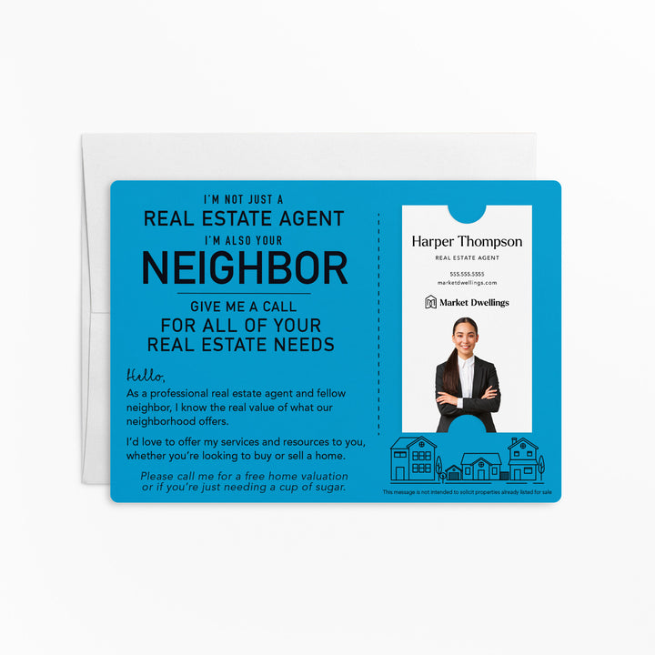 For Vertical Business Cards | Set of "I'm not just a Real Estate Agent, I'm also your Neighbor" Mailer | Envelopes Included | M15-M005 Mailer Market Dwellings ARCTIC