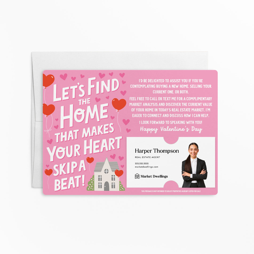 Set of Let's Find The Home That Makes Your Heart Skip A Beat! | Valentine's Day Mailers | Envelopes Included | M152-M003 Mailer Market Dwellings