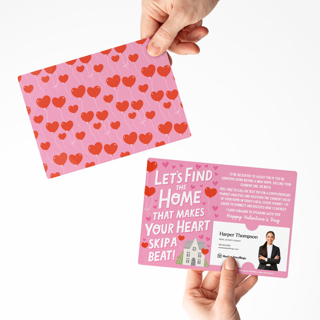 Set of Let's Find The Home That Makes Your Heart Skip A Beat! | Valentine's Day Mailers | Envelopes Included | M152-M003 Mailer Market Dwellings