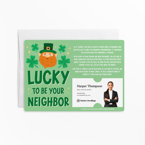 Lucky To Be Your Neighbor | St. Patrick's Day | Real Estate Mailers with Envelopes Mailer Market Dwellings
