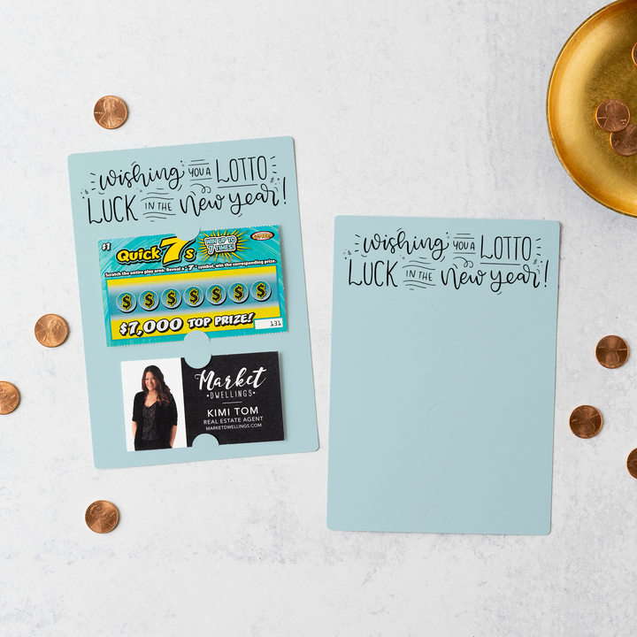 Set of Wishing You a LOTTO Luck in the New Year Lottery Scratch-Off Mailers | Envelopes Included | M16-M002 Mailer Market Dwellings LIGHT BLUE  