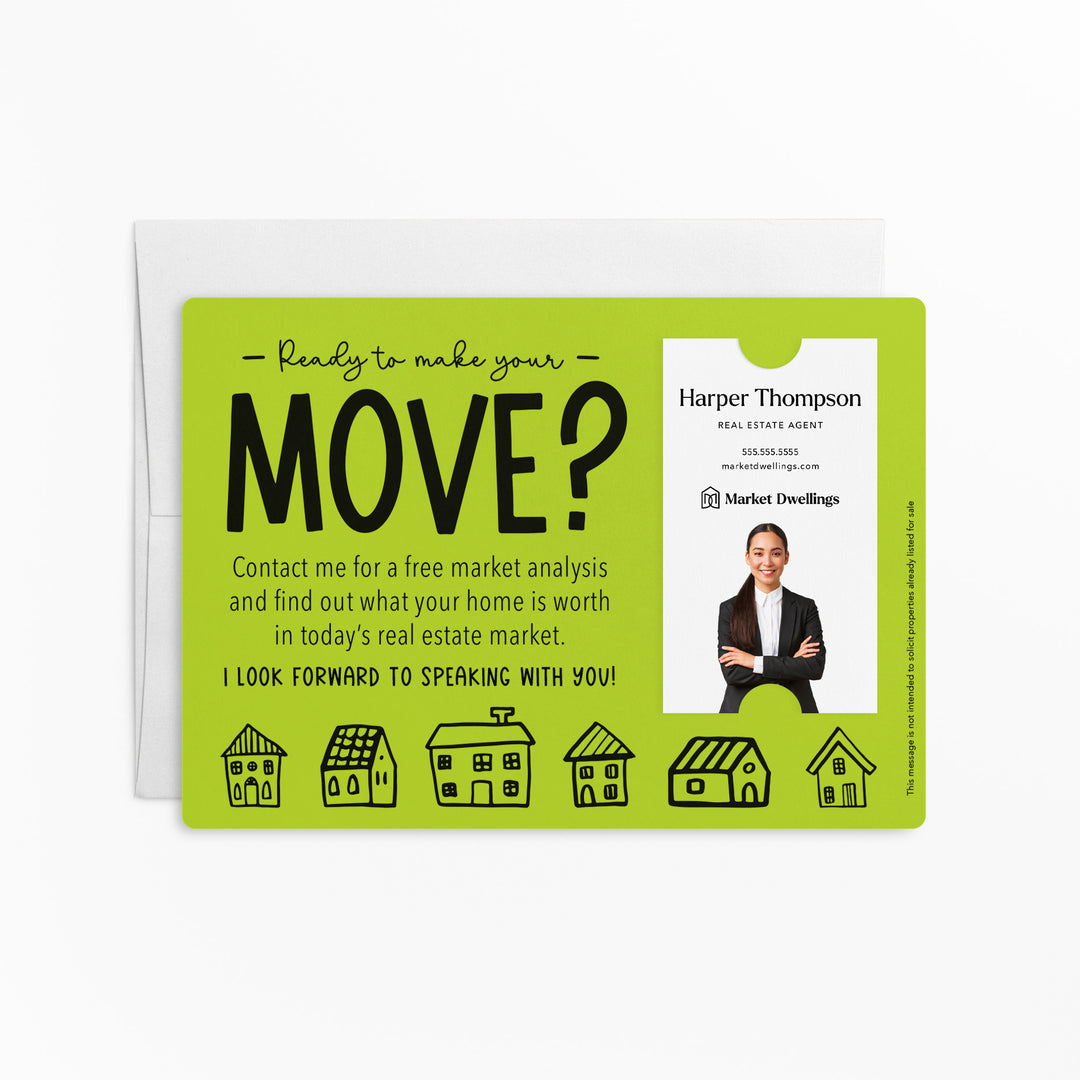 Vertical | Set of "Ready to Make Your Move?" Mailer | Envelopes Included | M16-M005 Mailer Market Dwellings GREEN APPLE