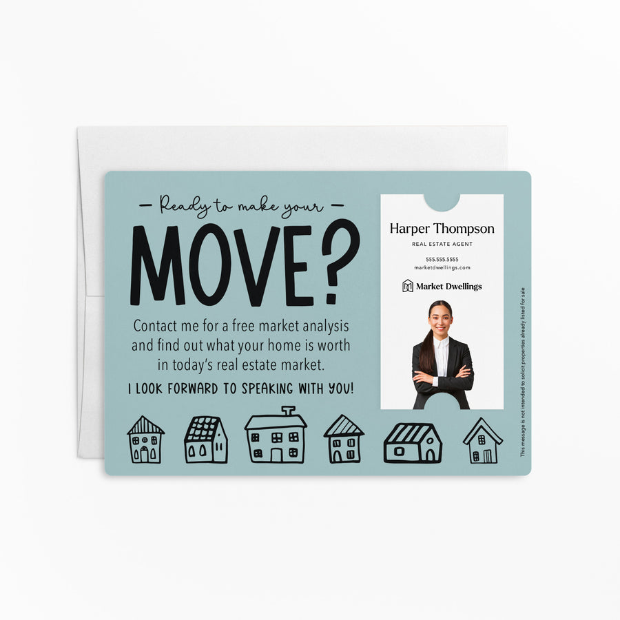 Vertical | Set of "Ready to Make Your Move?" Mailer | Envelopes Included | M16-M005 Mailer Market Dwellings LIGHT BLUE