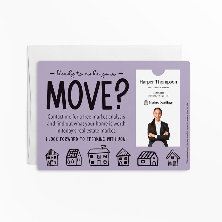 Vertical | Set of "Ready to Make Your Move?" Mailer | Envelopes Included | M16-M005 Mailer Market Dwellings LIGHT PURPLE