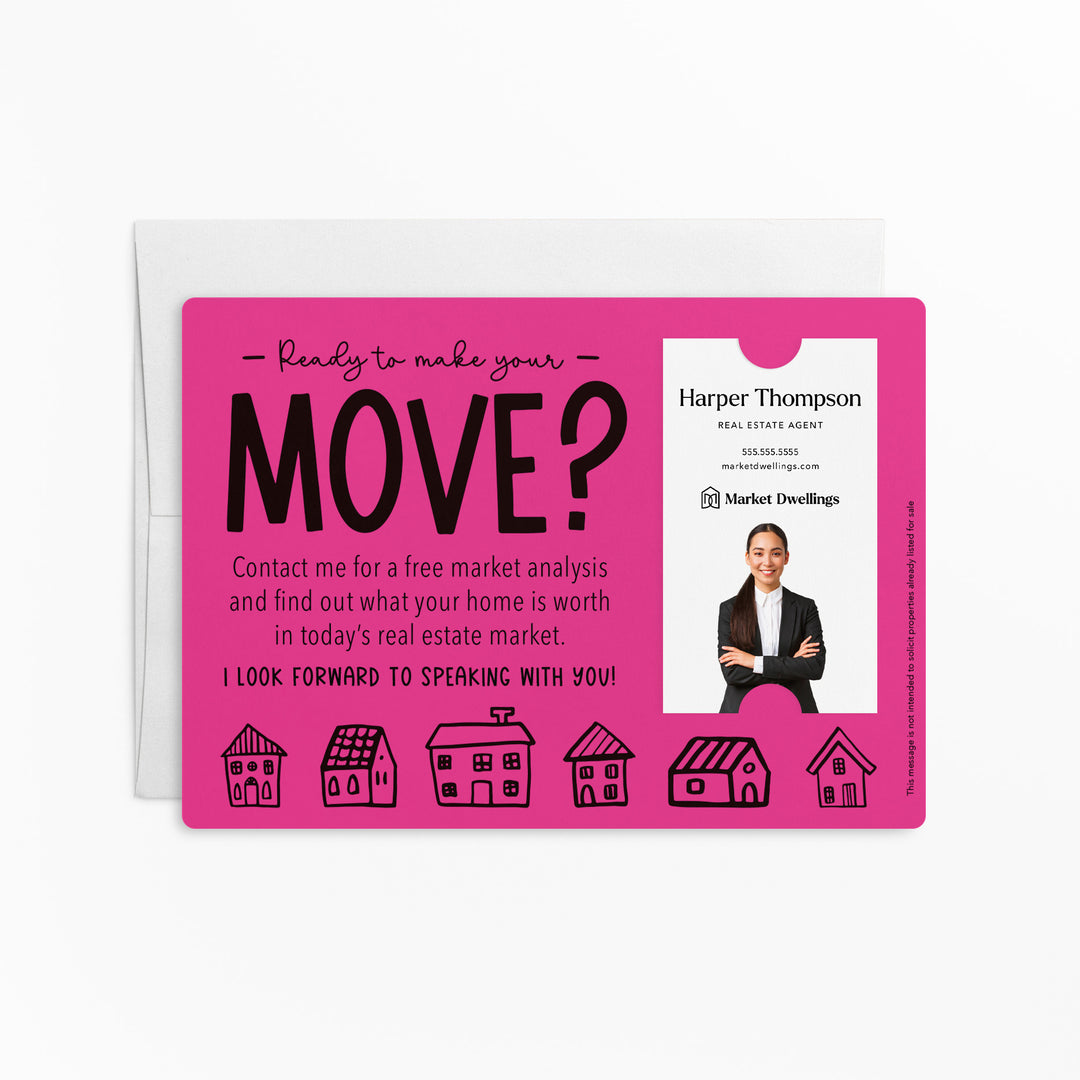 Vertical | Set of "Ready to Make Your Move?" Mailer | Envelopes Included | M16-M005 Mailer Market Dwellings RAZZLE BERRY