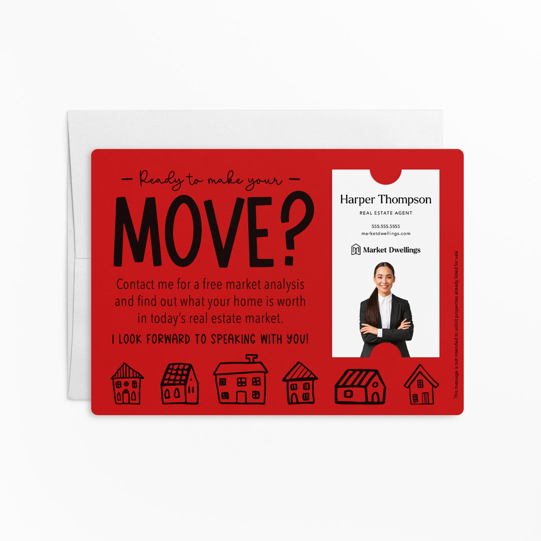 Vertical | Set of "Ready to Make Your Move?" Mailer | Envelopes Included | M16-M005 Mailer Market Dwellings SCARLET