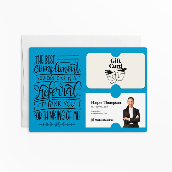 Set of "The Best Compliment You Can Give is a Referral" Gift Card & Business Card Holder Mailer | Envelopes Included | M16-M008 Mailer Market Dwellings ARCTIC