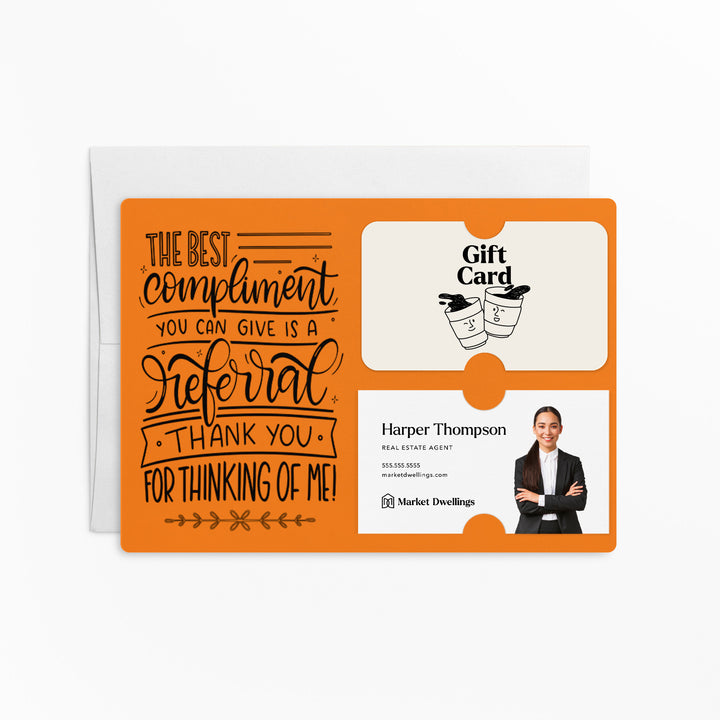 Set of "The Best Compliment You Can Give is a Referral" Gift Card & Business Card Holder Mailer | Envelopes Included | M16-M008 Mailer Market Dwellings CARROT