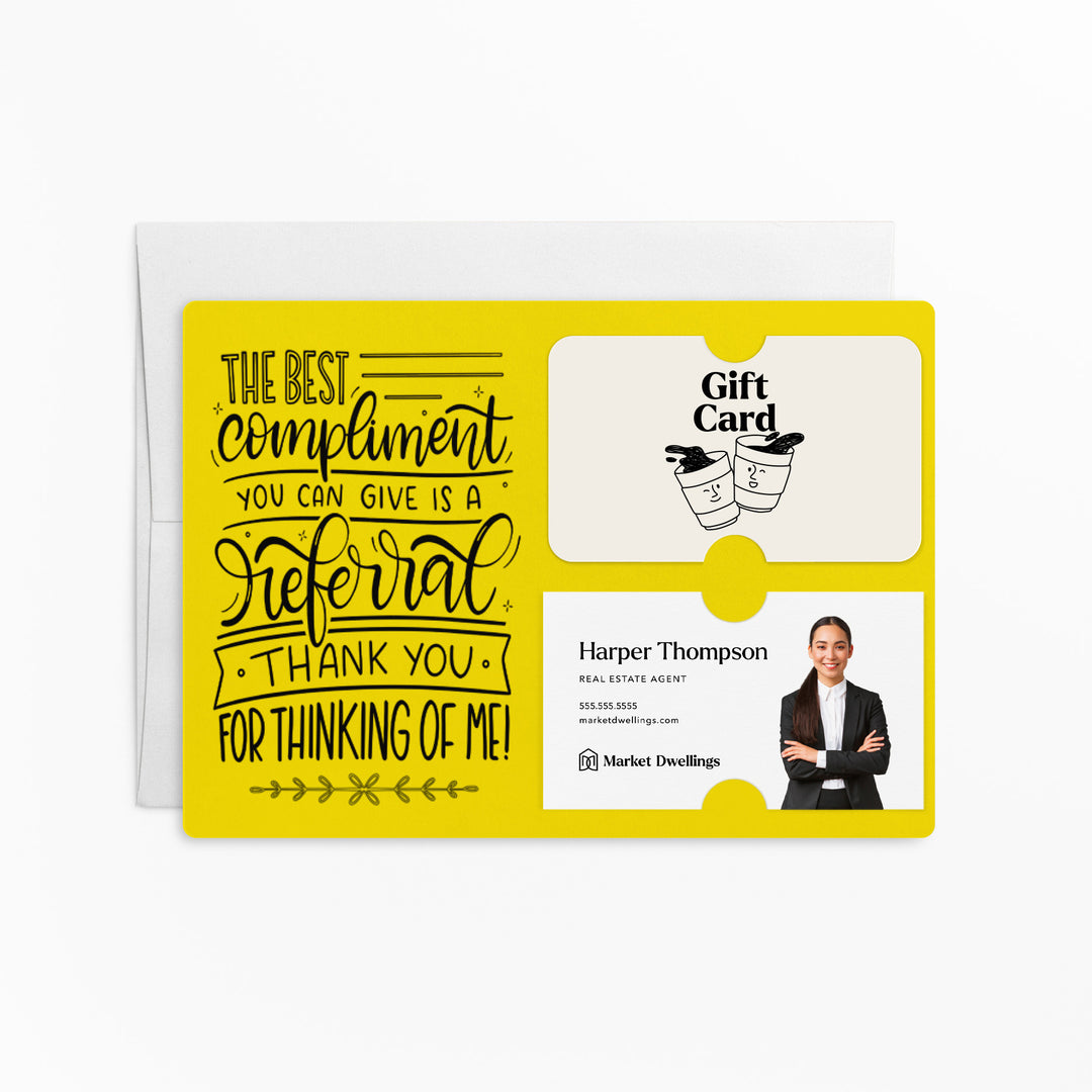 Set of "The Best Compliment You Can Give is a Referral" Gift Card & Business Card Holder Mailer | Envelopes Included | M16-M008 Mailer Market Dwellings LEMON