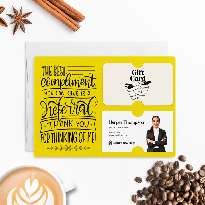 Set of "The Best Compliment You Can Give is a Referral" Gift Card & Business Card Holder Mailer | Envelopes Included | M16-M008 Mailer Market Dwellings