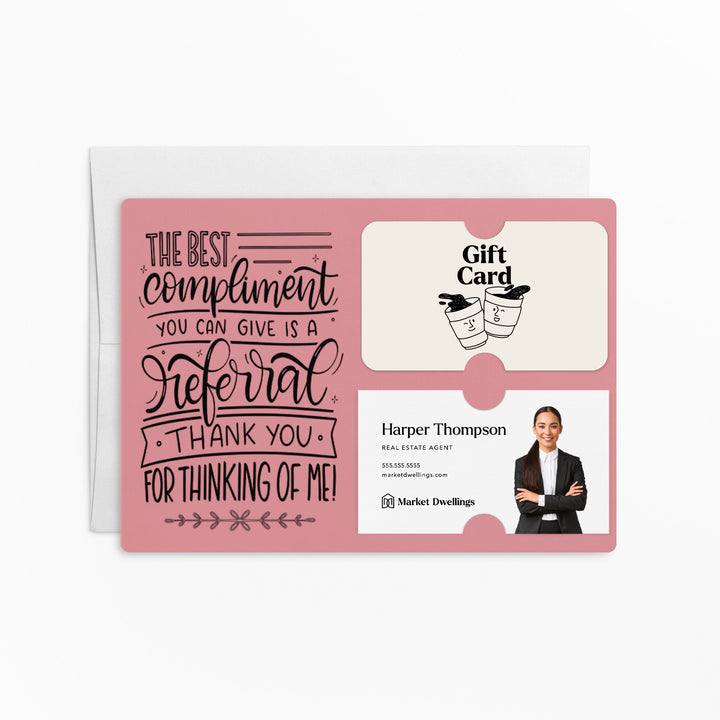 Set of "The Best Compliment You Can Give is a Referral" Gift Card & Business Card Holder Mailer | Envelopes Included | M16-M008 Mailer Market Dwellings LIGHT PINK