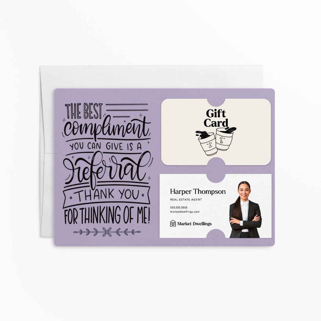 Set of "The Best Compliment You Can Give is a Referral" Gift Card & Business Card Holder Mailer | Envelopes Included | M16-M008 Mailer Market Dwellings LIGHT PURPLE