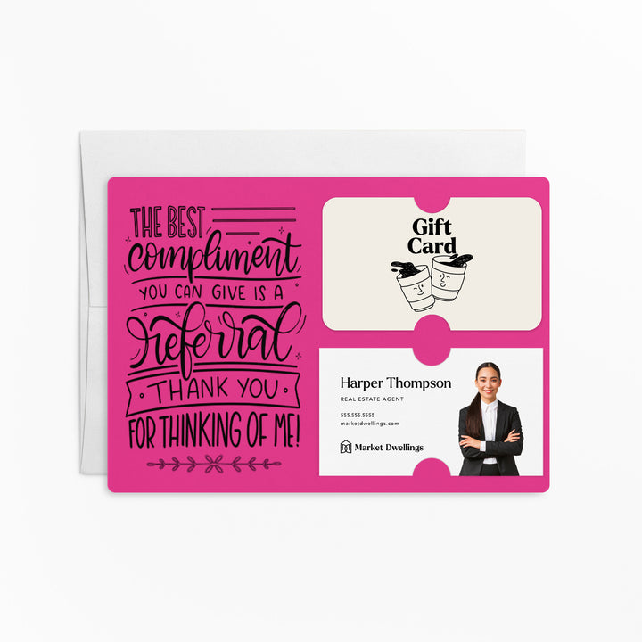 Set of "The Best Compliment You Can Give is a Referral" Gift Card & Business Card Holder Mailer | Envelopes Included | M16-M008 Mailer Market Dwellings RAZZLE BERRY