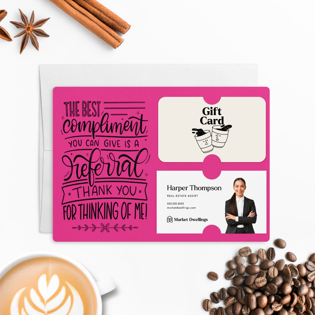 Set of "The Best Compliment You Can Give is a Referral" Gift Card & Business Card Holder Mailer | Envelopes Included | M16-M008