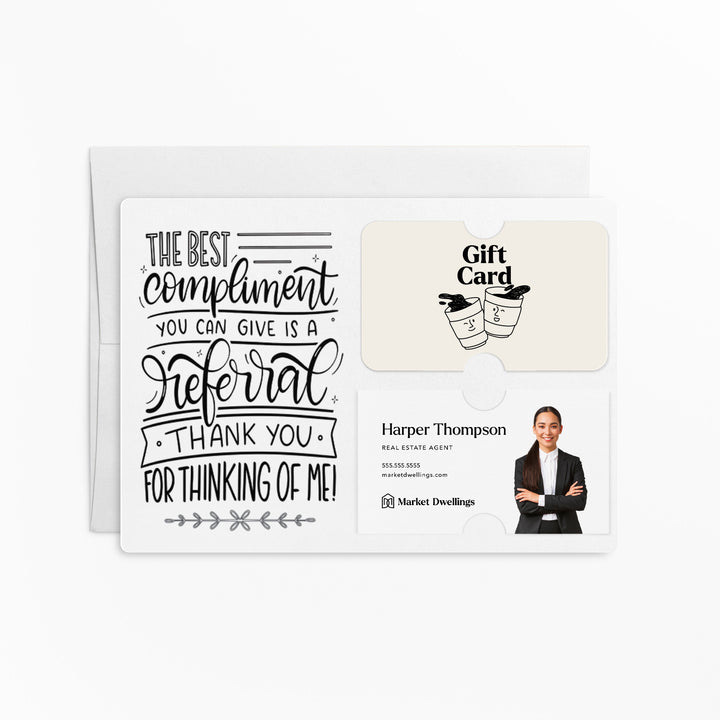 Set of "The Best Compliment You Can Give is a Referral" Gift Card & Business Card Holder Mailer | Envelopes Included | M16-M008